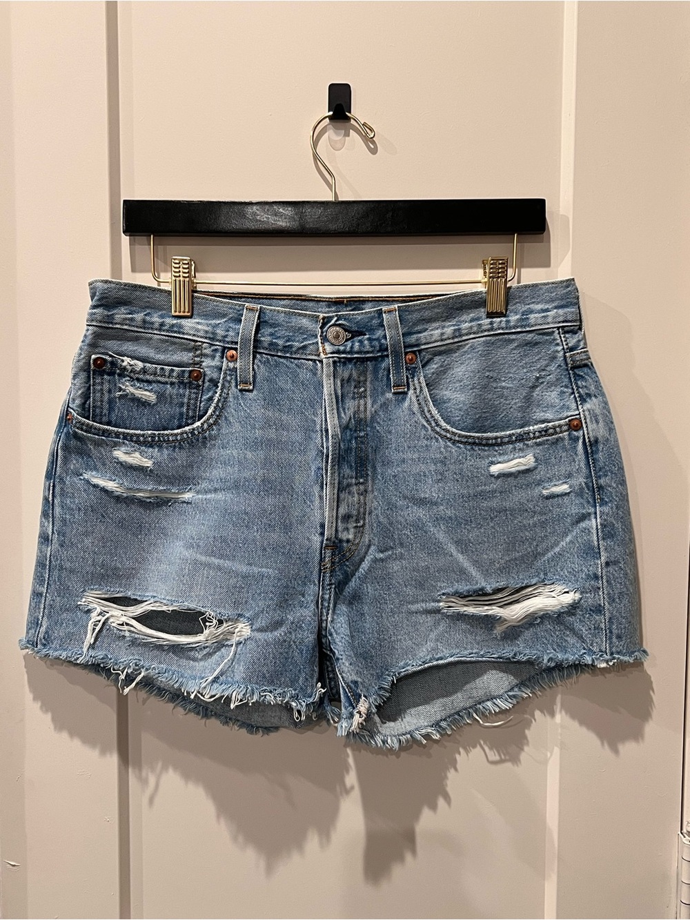 Levi's Light Blue Distressed Denim Shorts